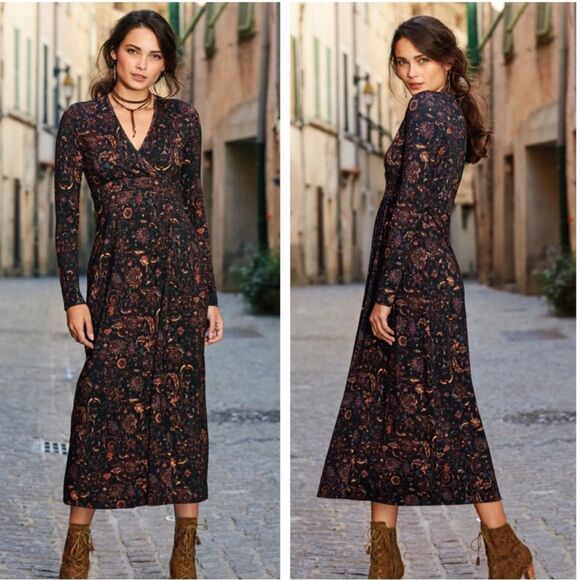 Peruvian connection Eden floral long sleeve midi dress women’s size‎ XS - Picture 1 of 9